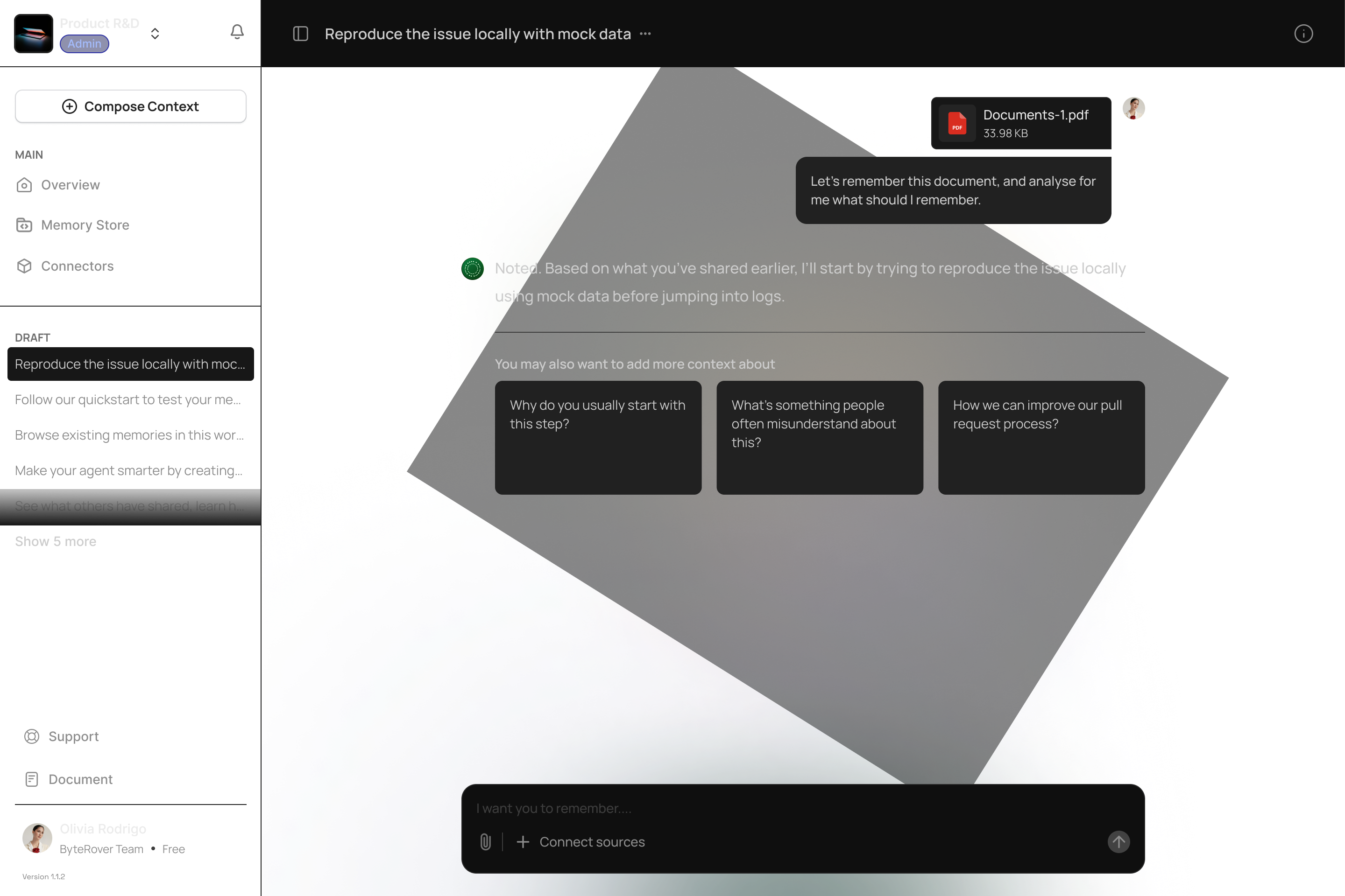 ByteRover File Chat Interface - Conversational AI processing and context generation from uploaded files