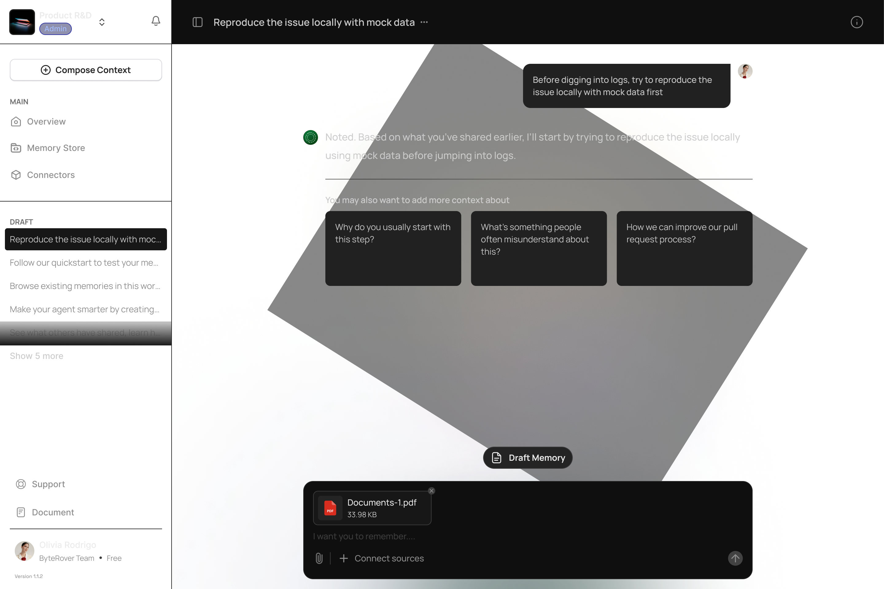 ByteRover File Import Interface - Upload and process documents, images, spreadsheets with AI-powered content extraction