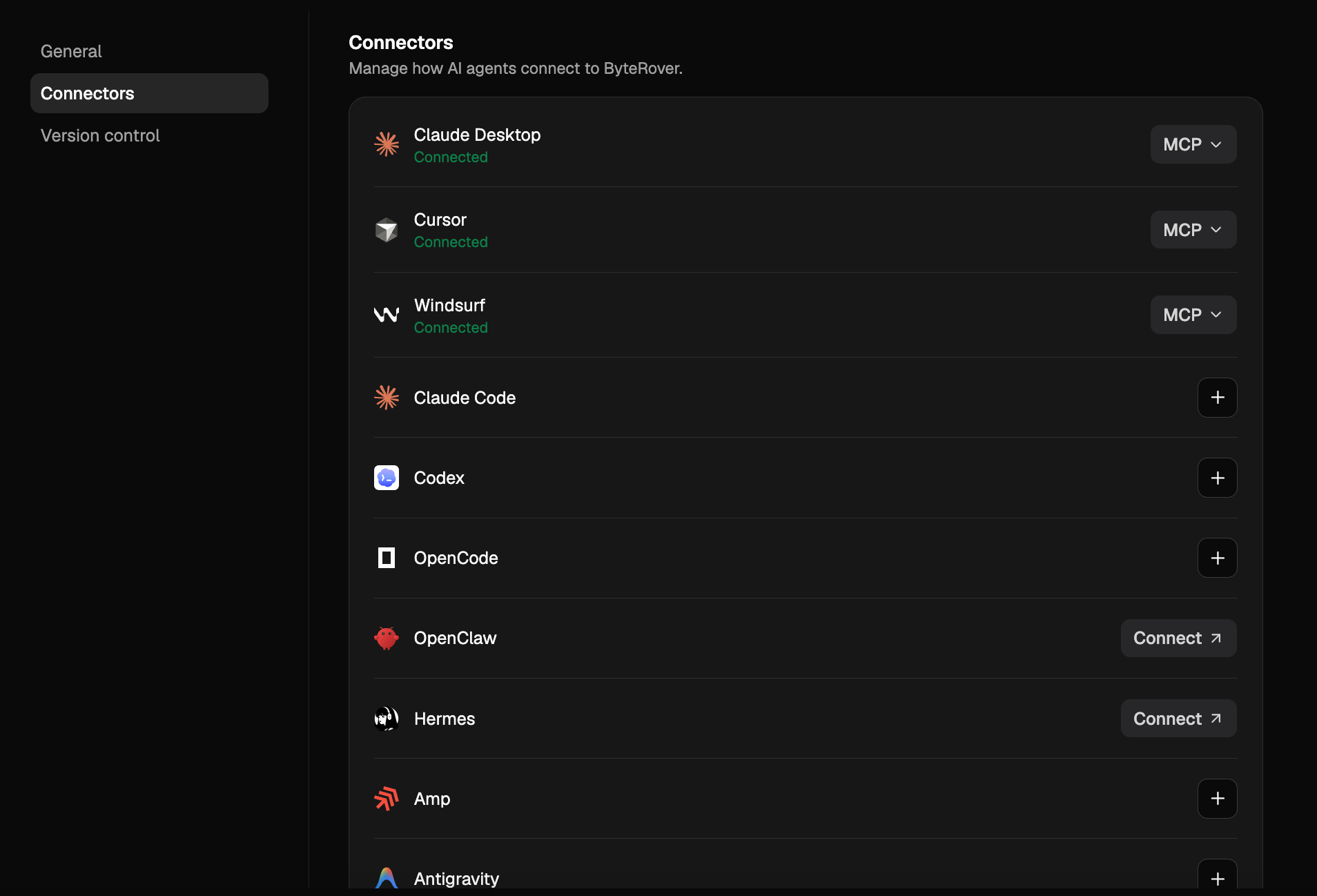 Connectors section