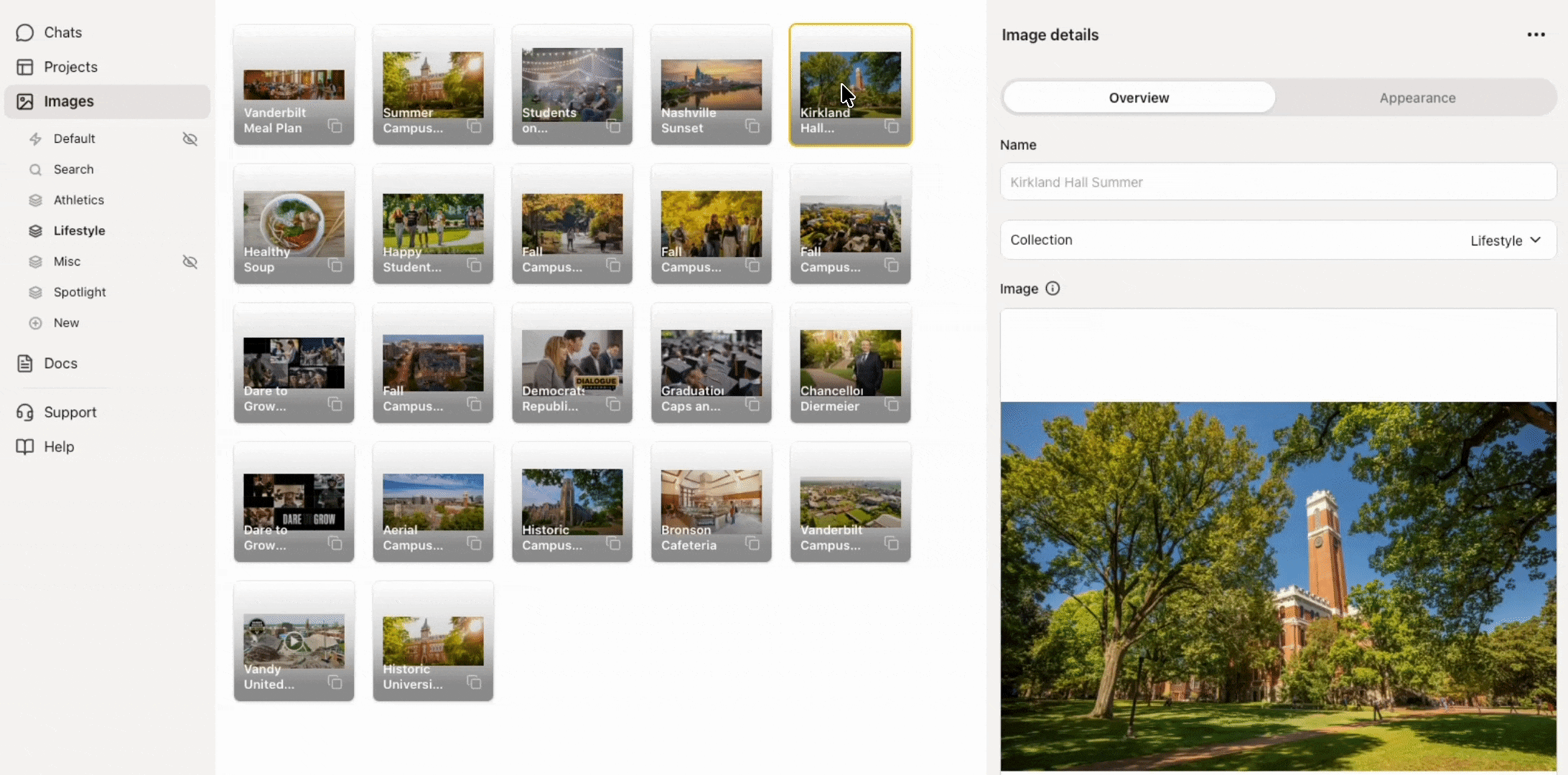Clicking an image to open the Image details panel