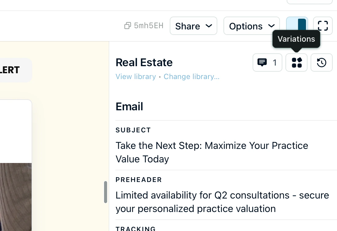 Template variations interface