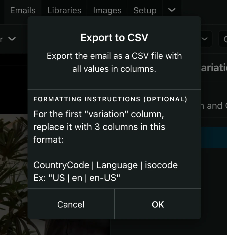 Template variations interface