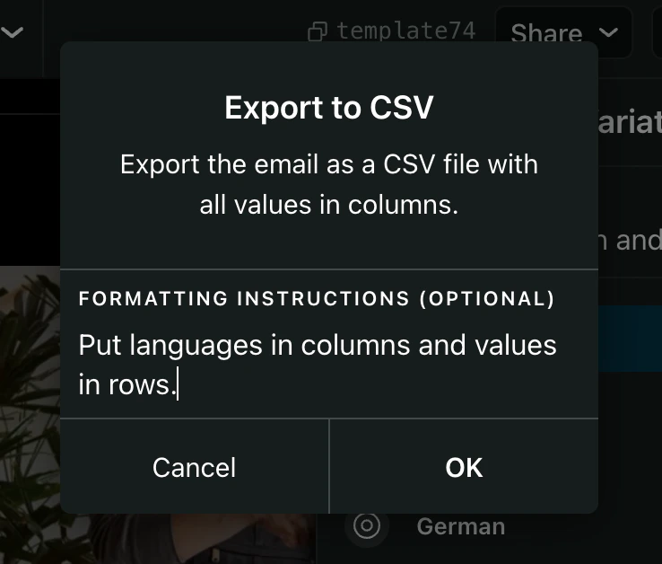 Template variations interface