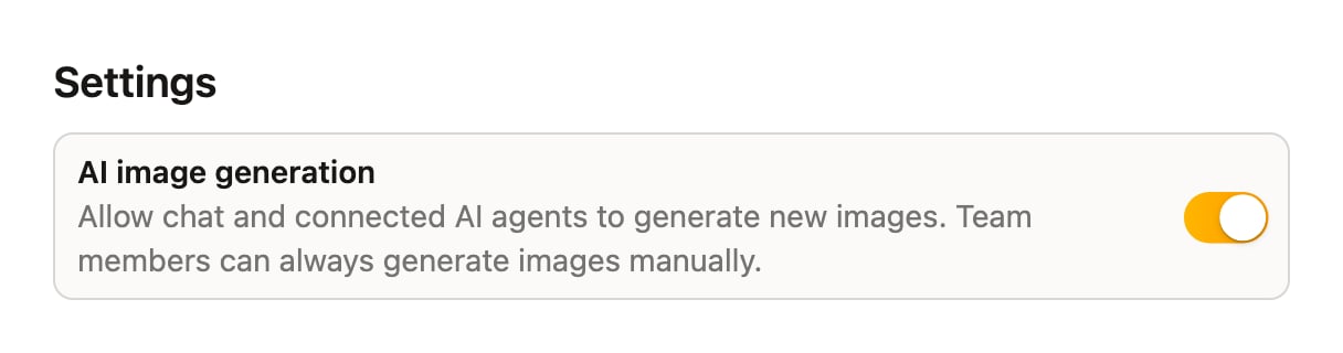 Settings panel with the AI image generation toggle turned on