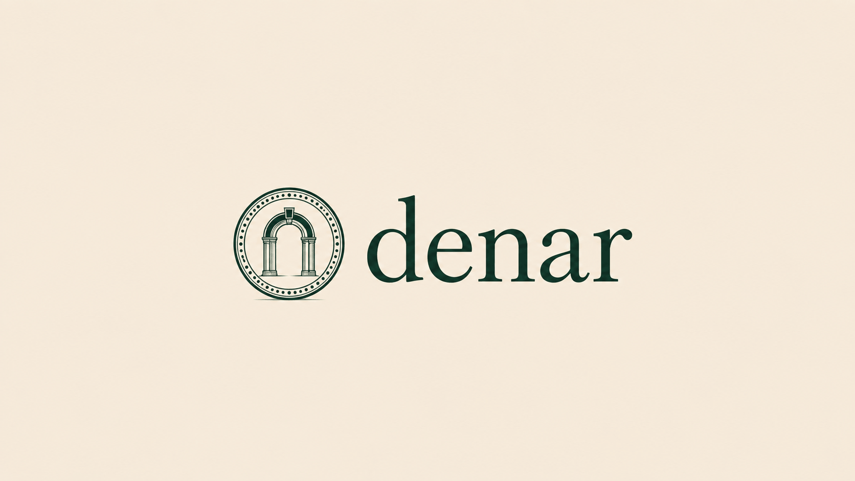 The Denar arch coin and wordmark