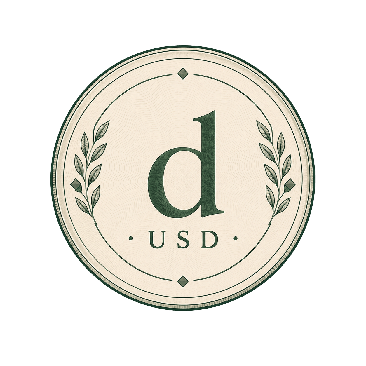 The dUSD coin: an engraved d over USD, ringed by laurel
