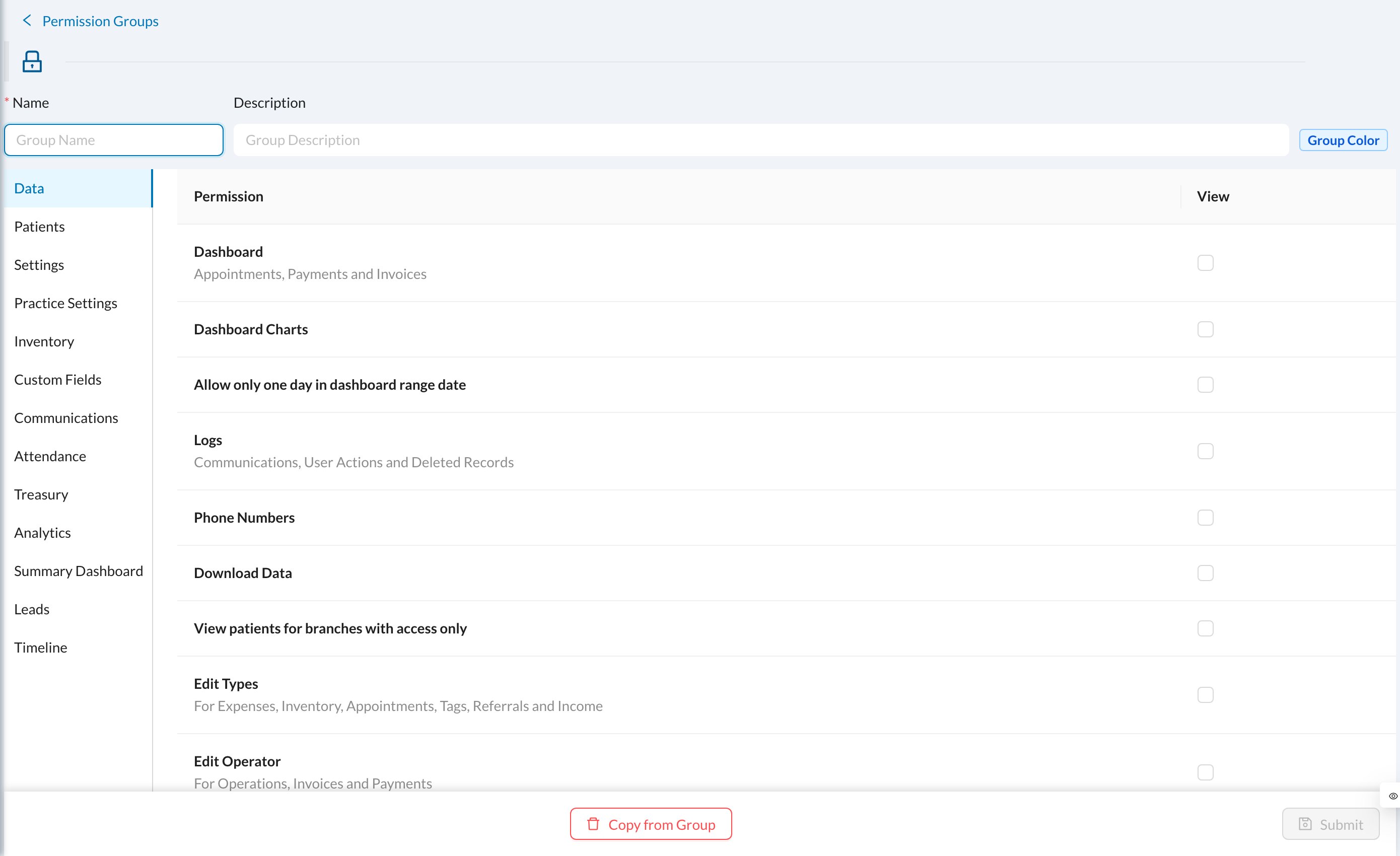 Permission group editor