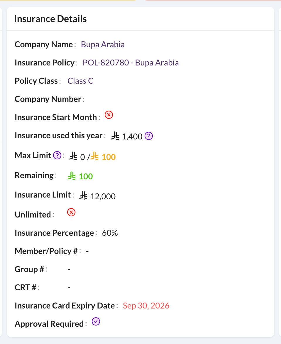 Insurance Details card