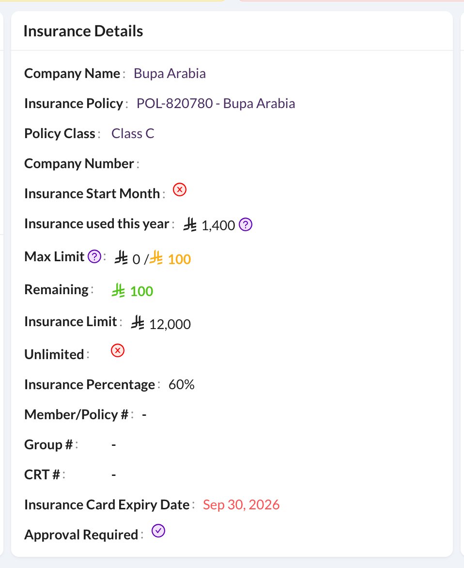 Insurance Details card