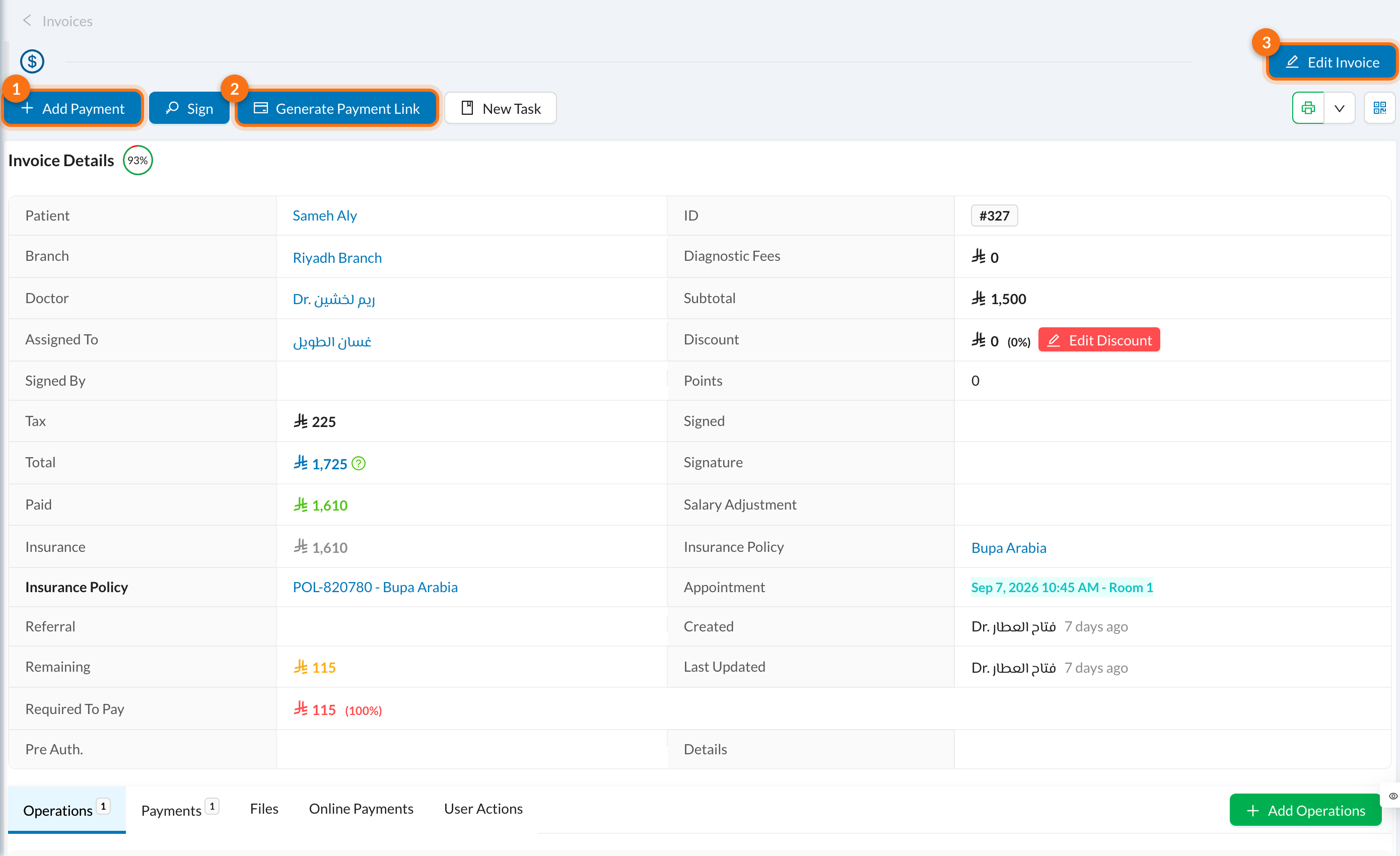 Invoice page