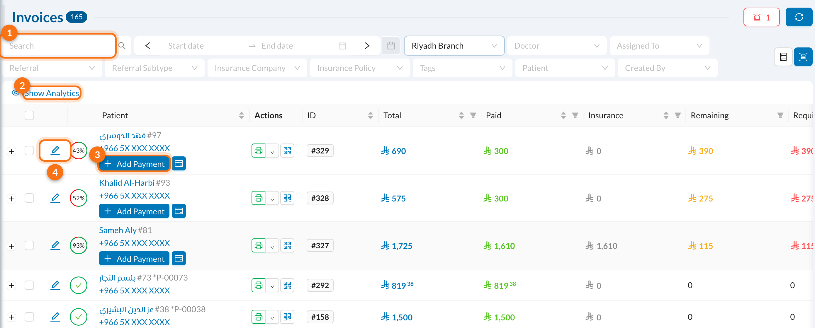 Invoices list