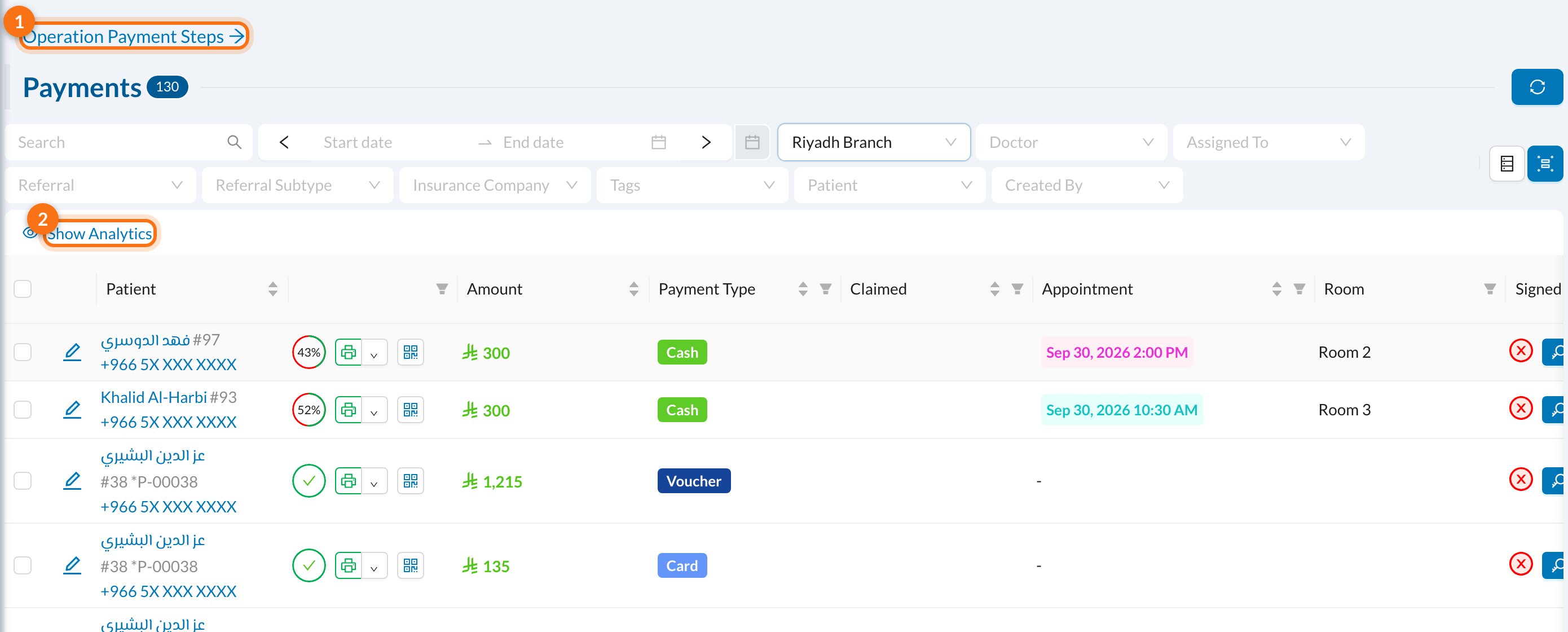 Payments list