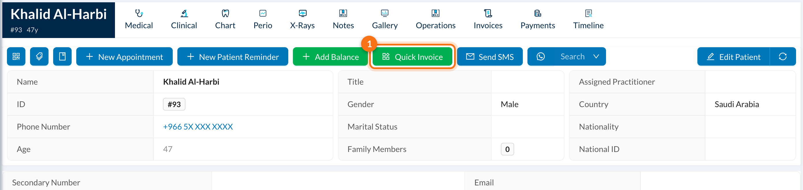 1 Quick Invoice on the patient profile