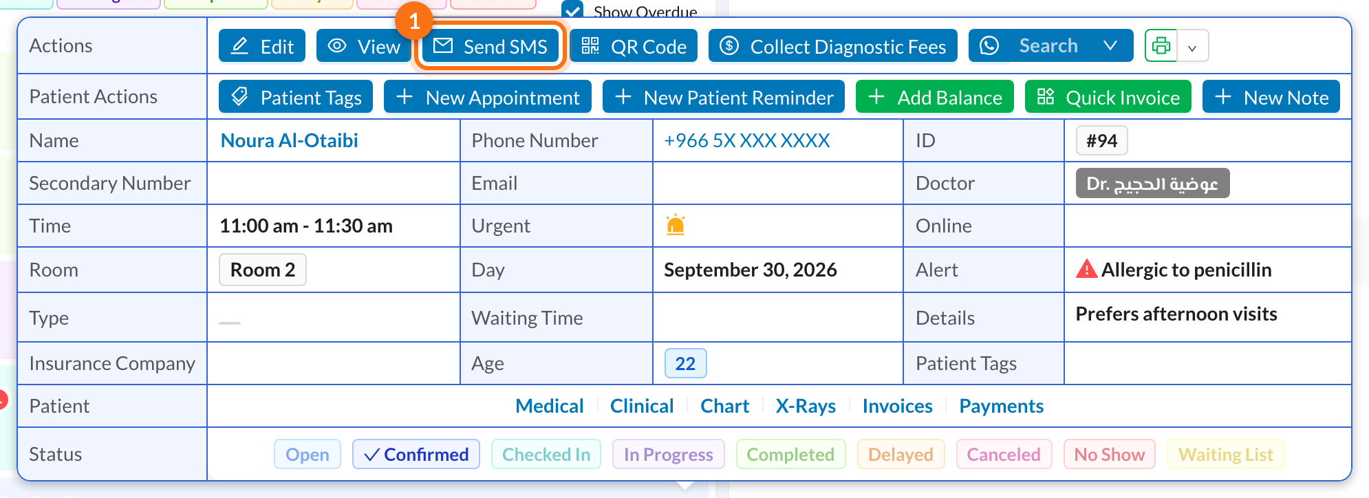 1 Send SMS in the appointment menu
