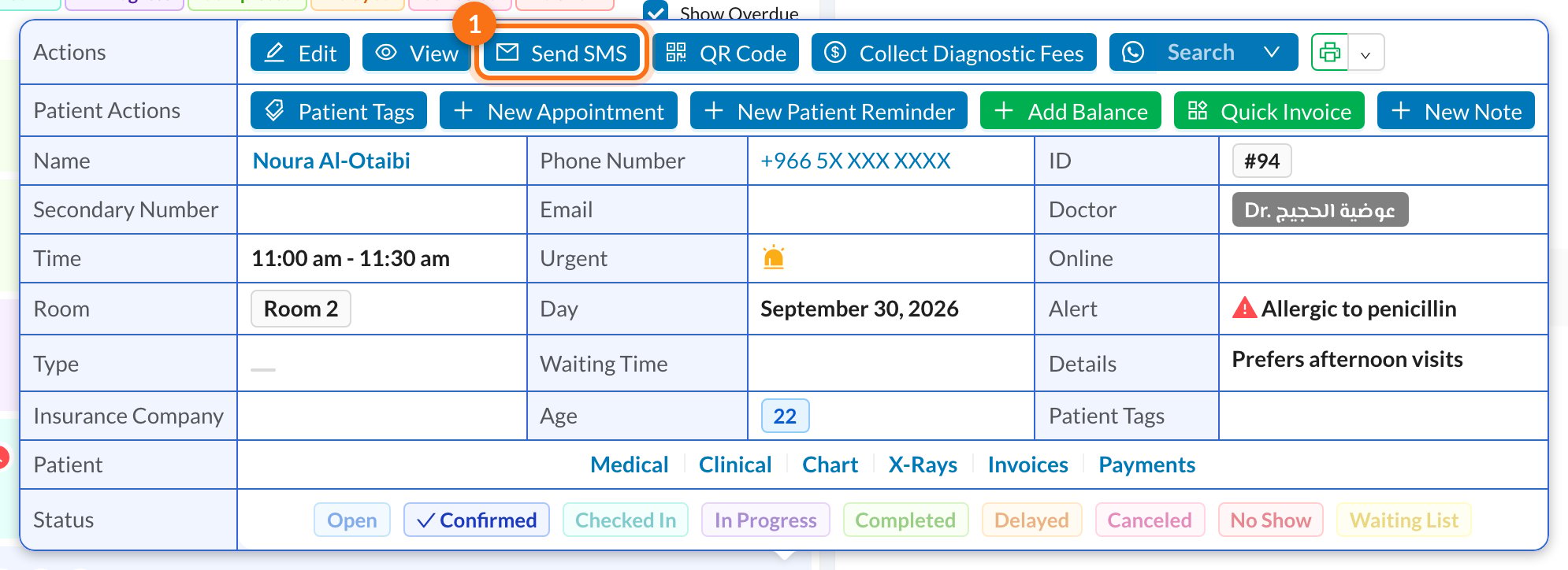 1 Send SMS in the appointment menu