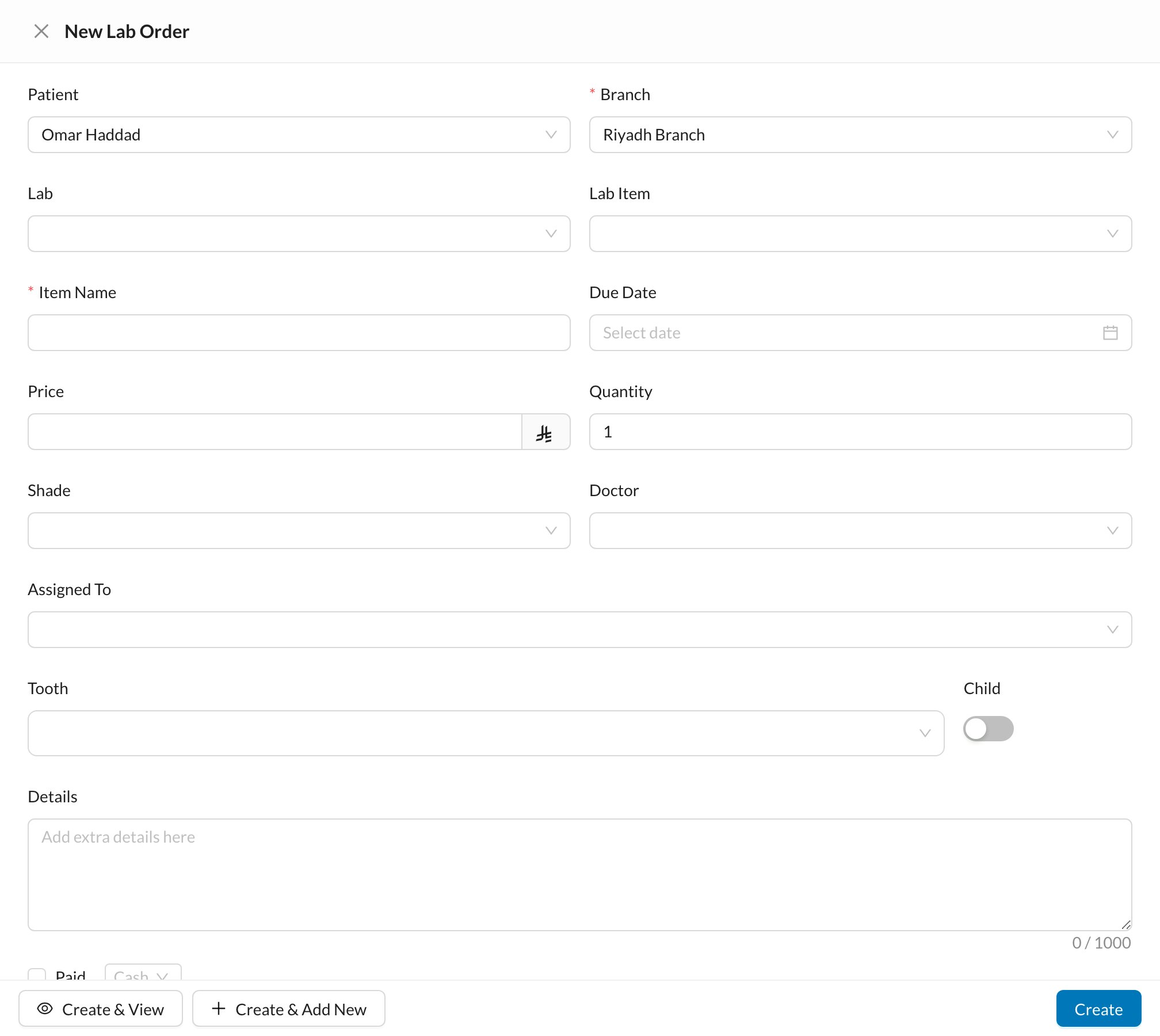 New lab order