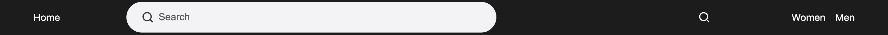 Site header with a rounded search field labelled Search, a magnifier button beside it, and the store's navigation links