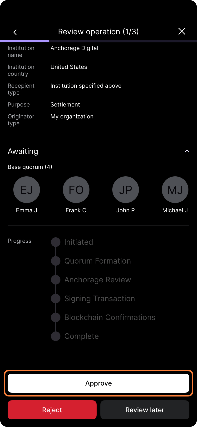 Screen showing batch review and submit button