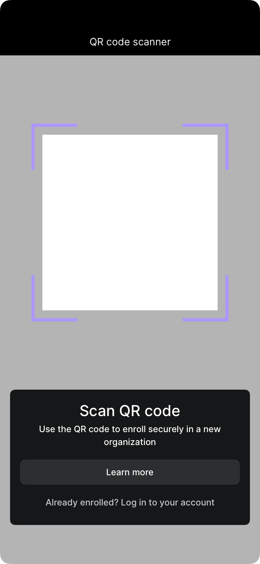 QR code scanner screen for enrolling a device in Porto