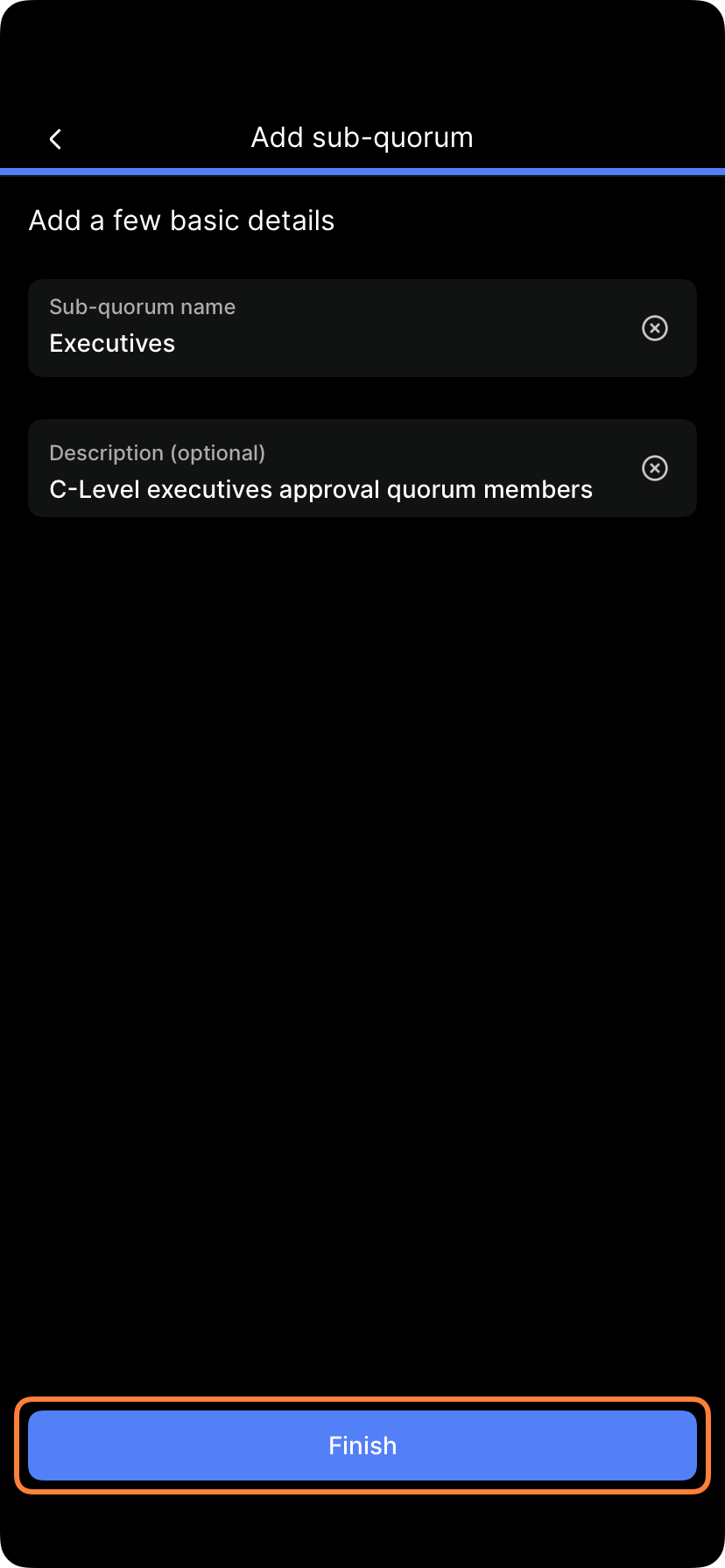 Member selection interface for adding users to the subquorum