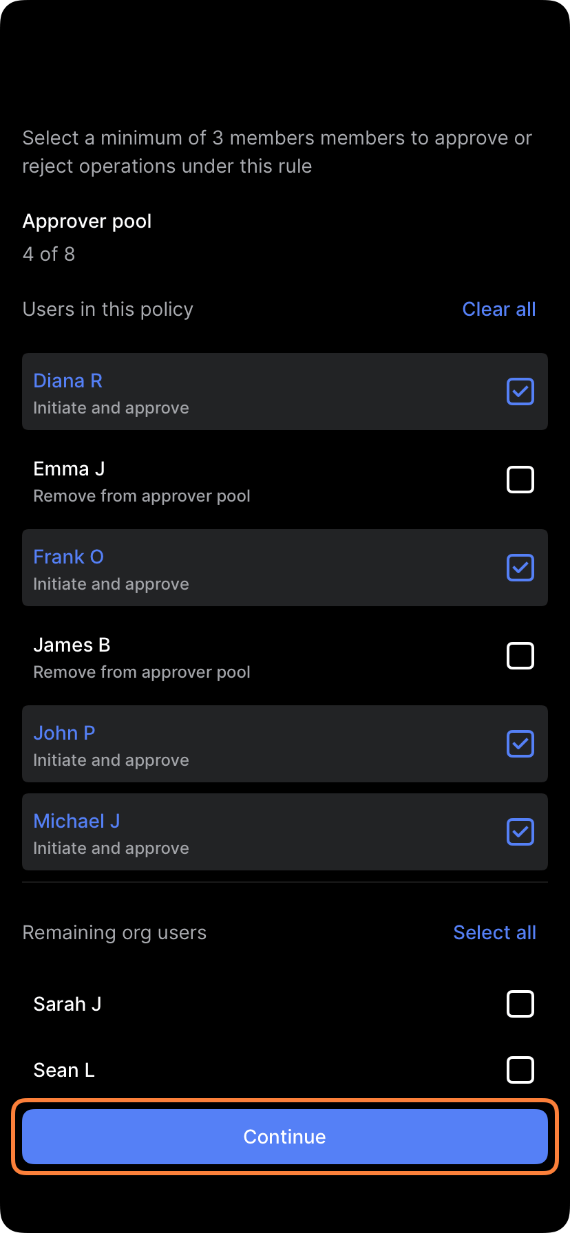 Member editor showing current members and remove options