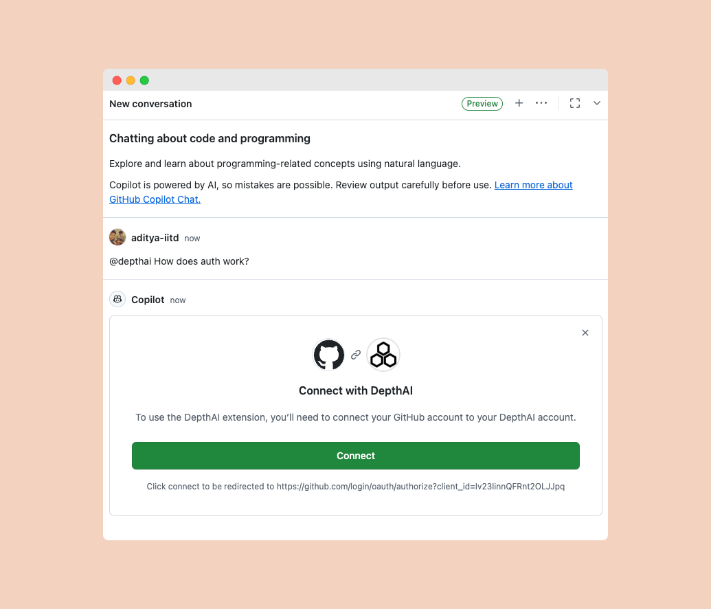 GitHub Copilot authorization prompt