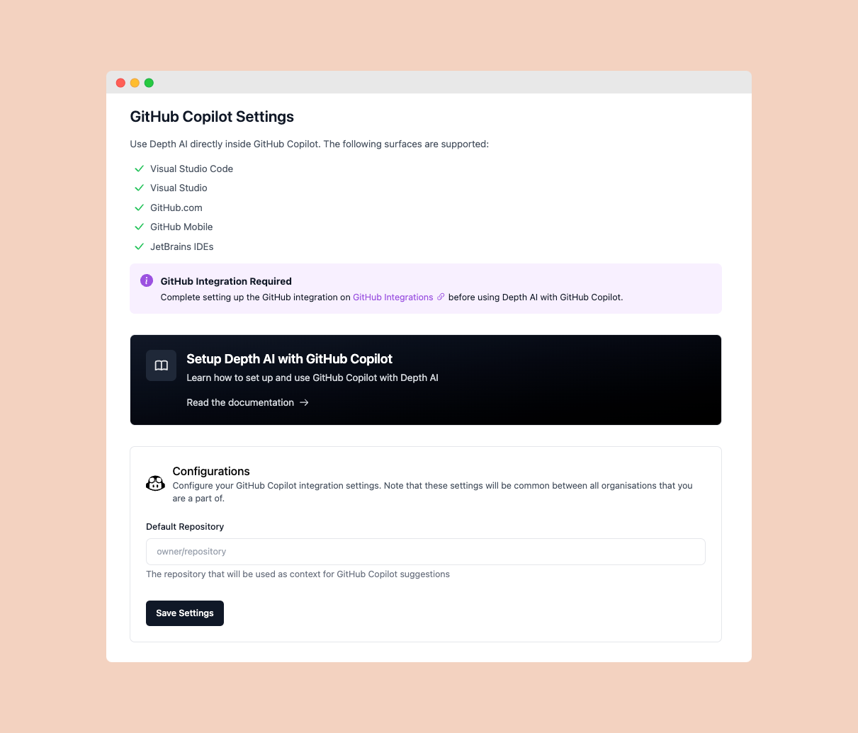 Configuring default repository in Depth AI settings