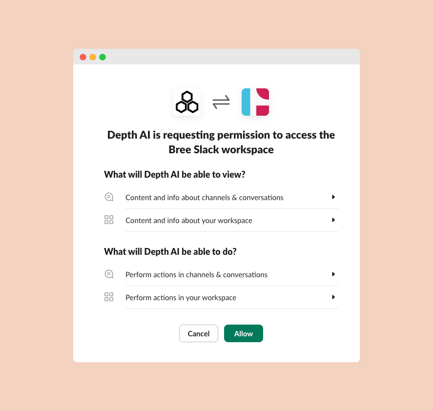 Slack permissions authorization screen