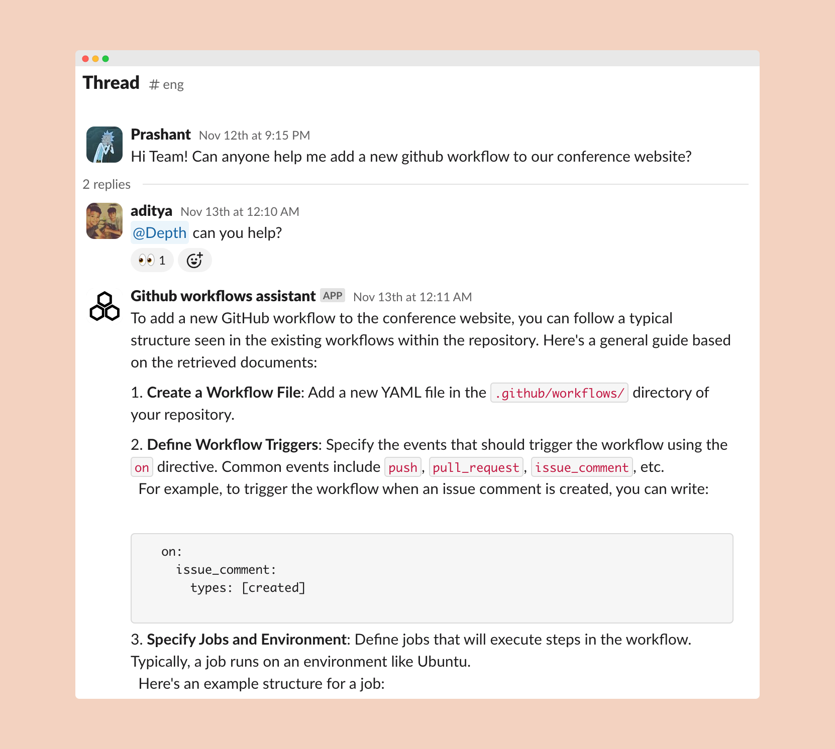 Mentioning Depth AI in Slack