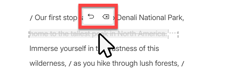 Hover menu over ignored text showing Restore and Delete options