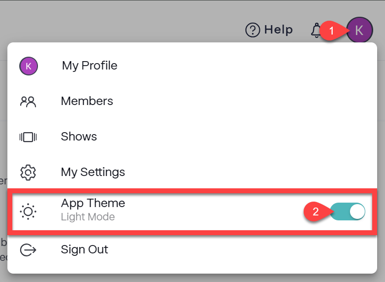 Toggle App Theme in account settings