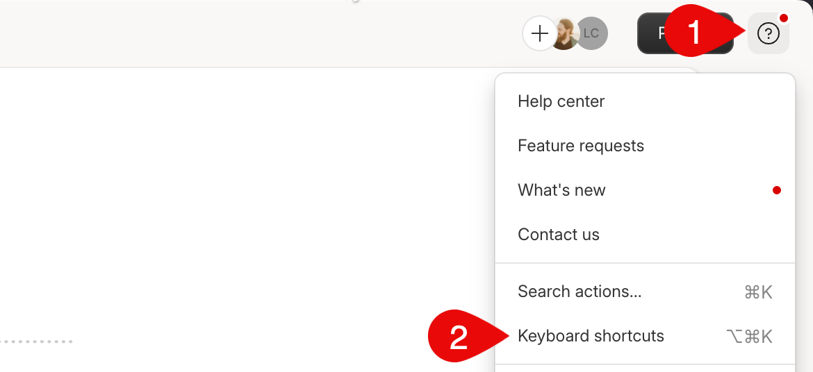 Keyboard shortcuts menu in Descript