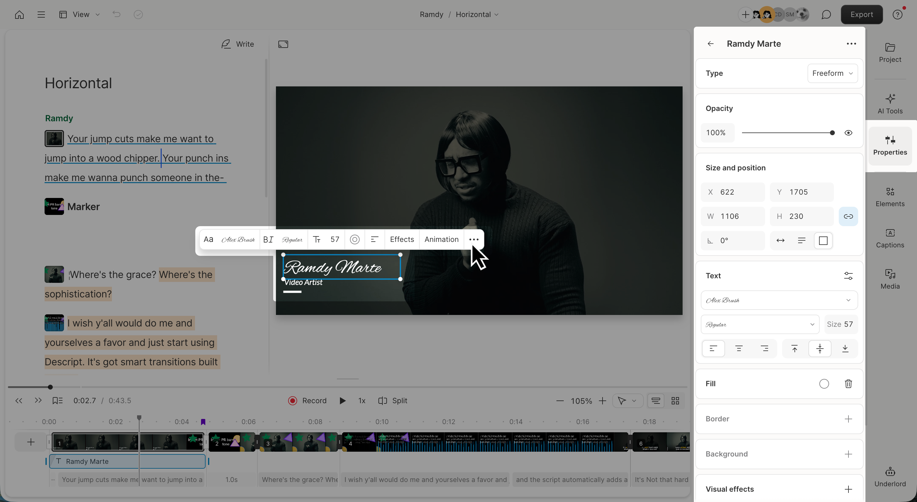 Layer panel open showing text style controls