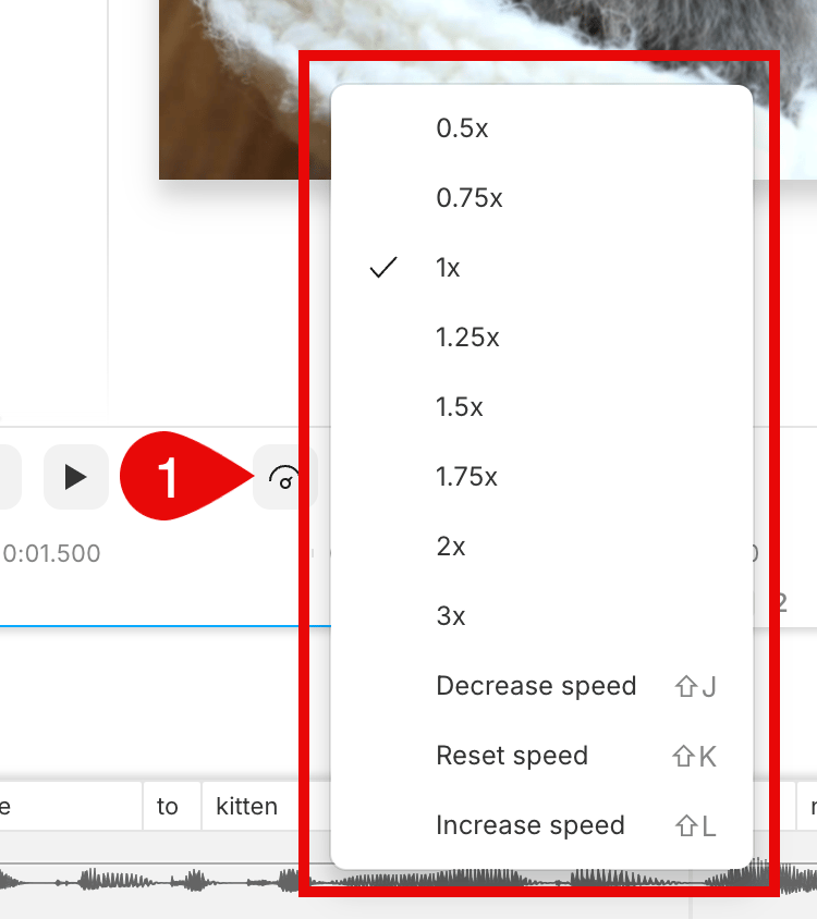 The playback speed menu showing speed options