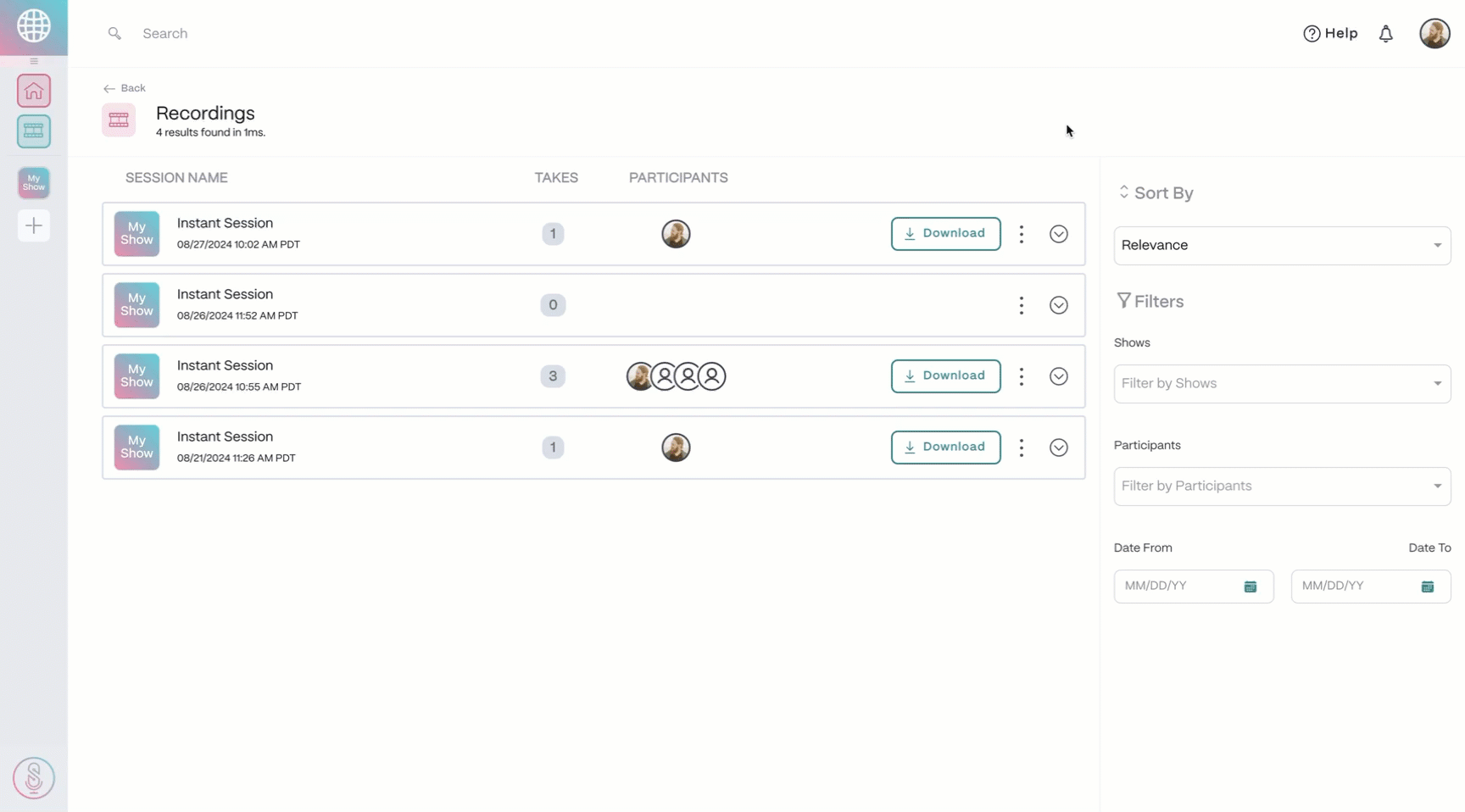 Download cloud recording from SquadCast session drawer