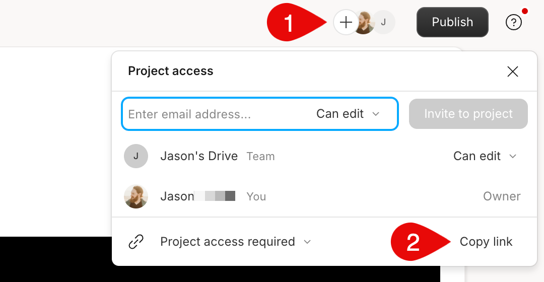 Copy link button in Project Access menu