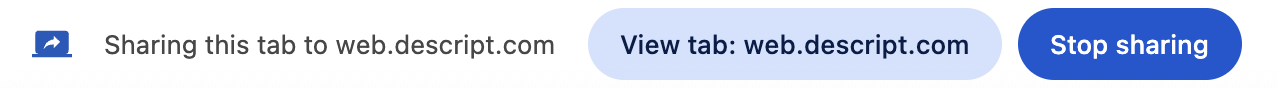 Stop sharing screen option in Descript Rooms