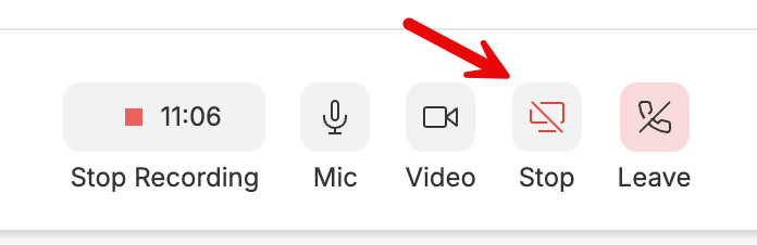 Stop screen share button in Descript Rooms toolbar