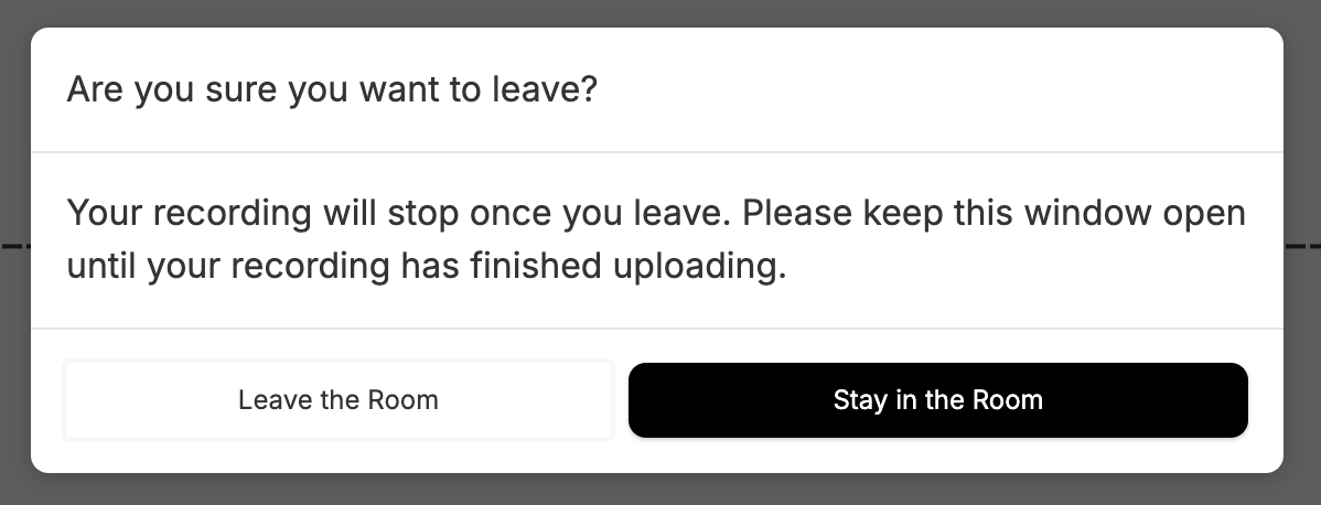 Notification shown when a guest leaves a Descript Room during an active recording