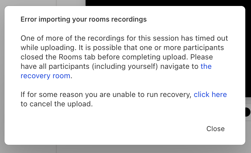 Error importing Rooms recordings