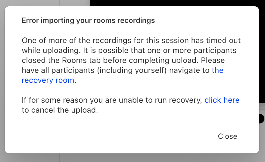 Error importing Rooms recordings