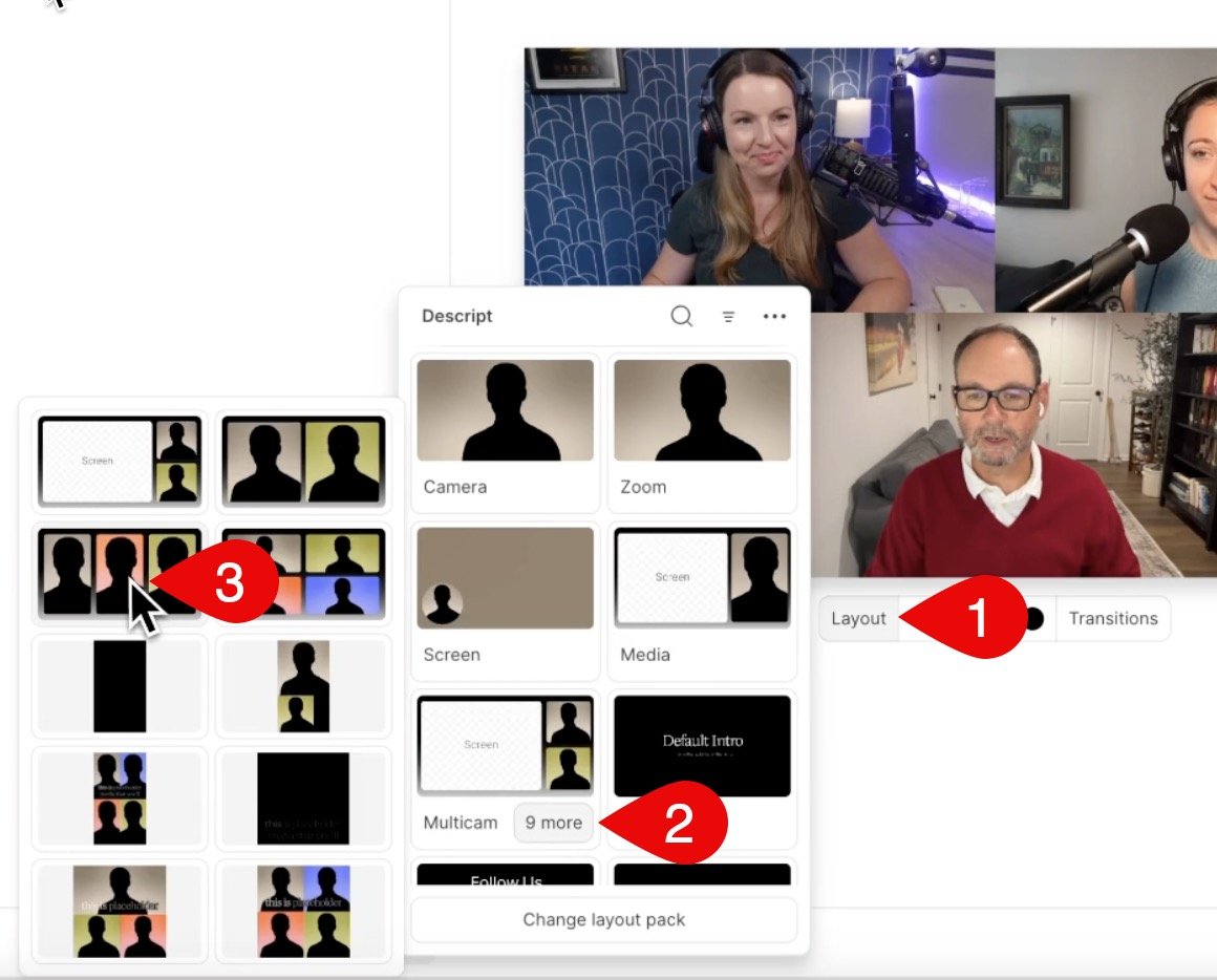 Multicam layout applied to a multi-track scene