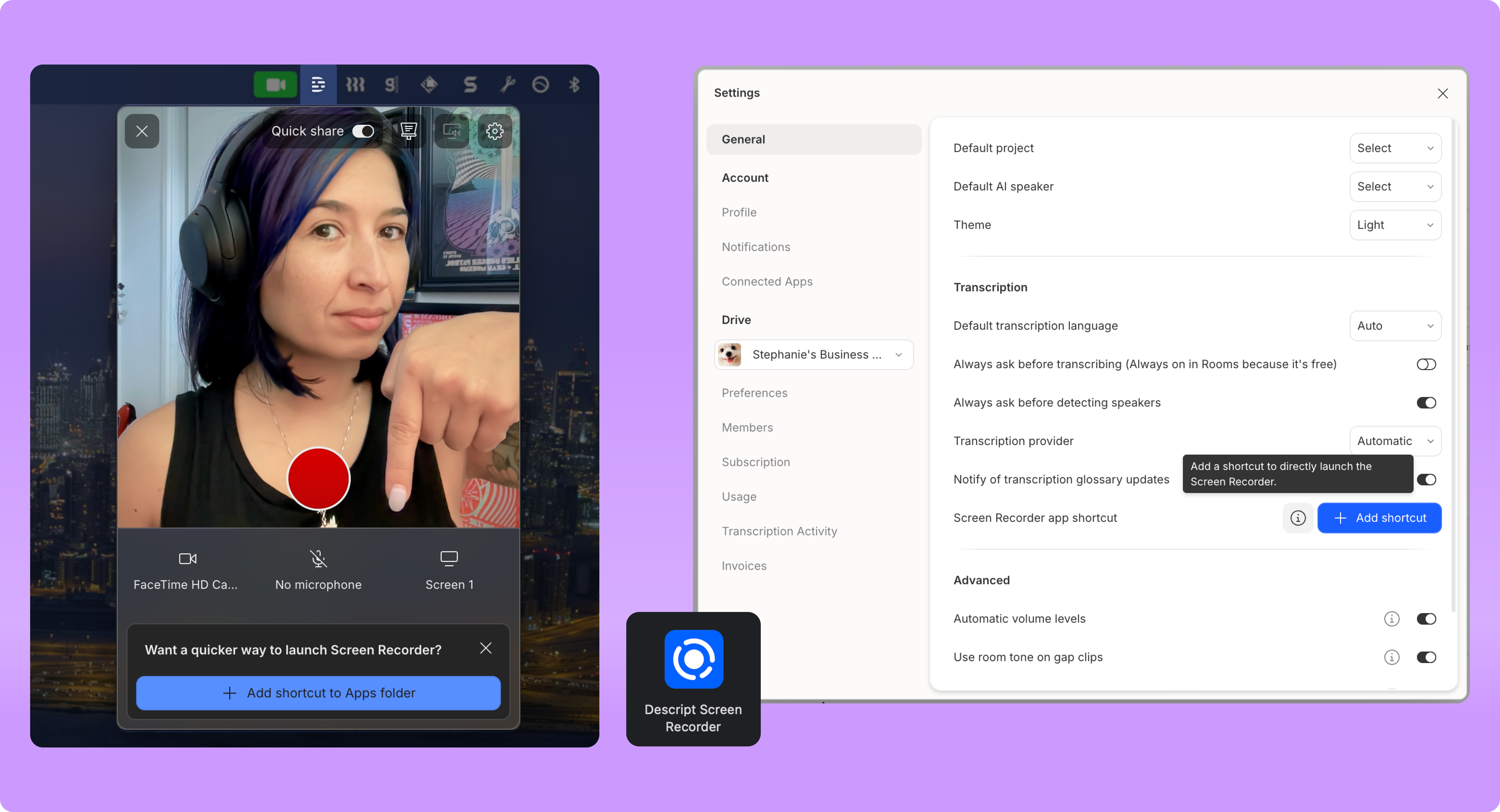 Screen Recorder App Launcher UI