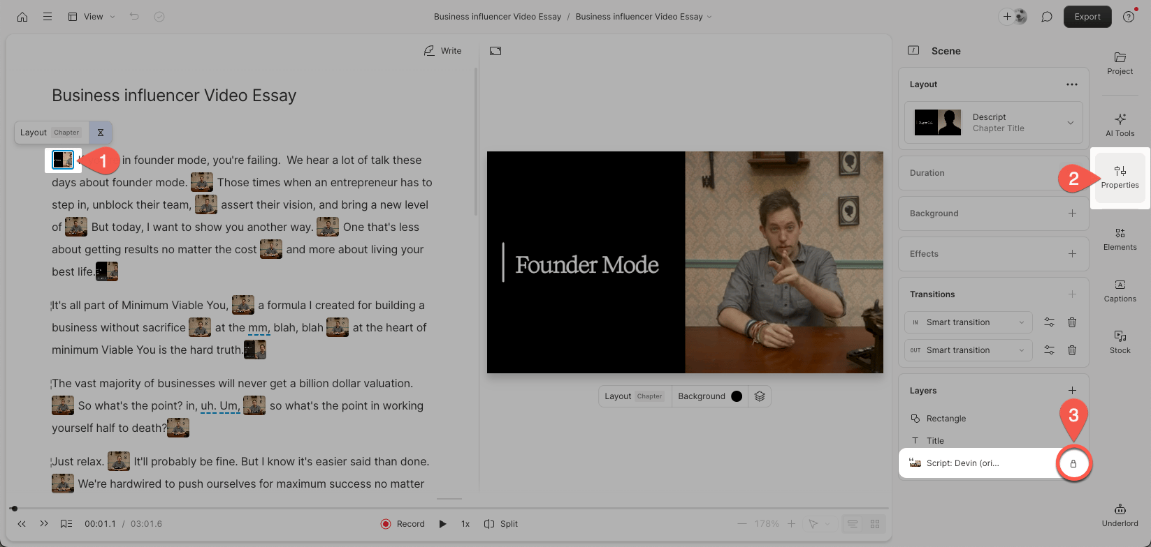 Unlocking a layer from the Properties panel
