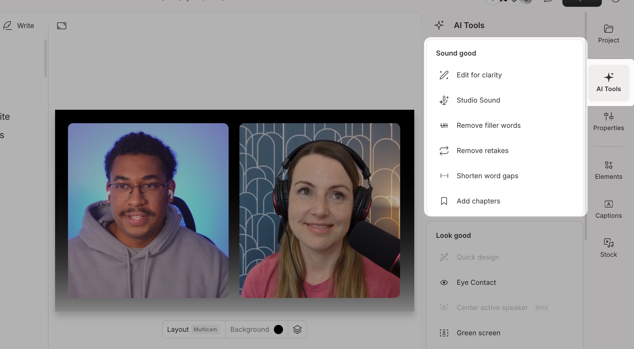 Sound Good panel in the Descript editor