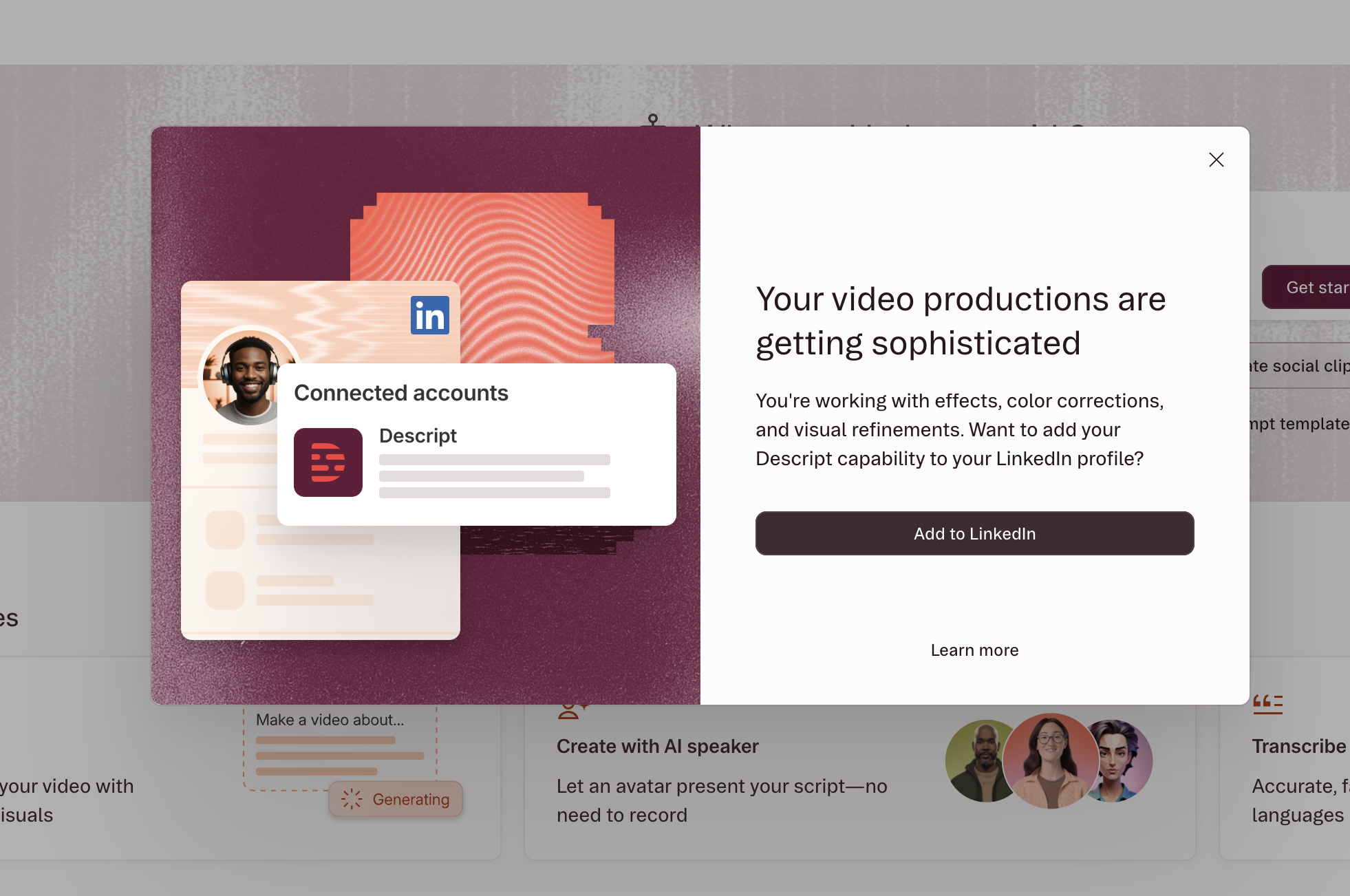Notification showing option to connect LinkedIn account