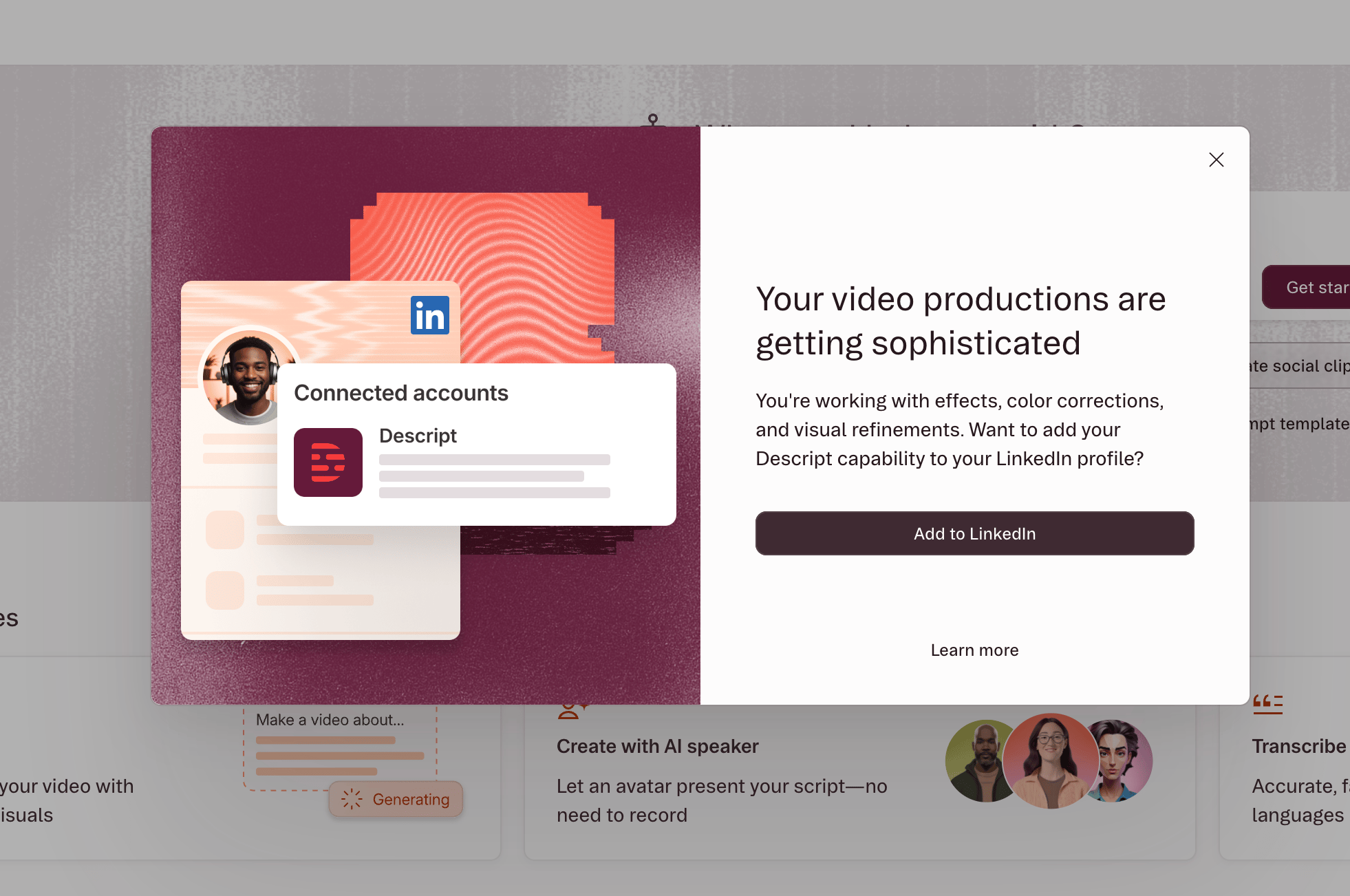 Notification showing option to connect LinkedIn account