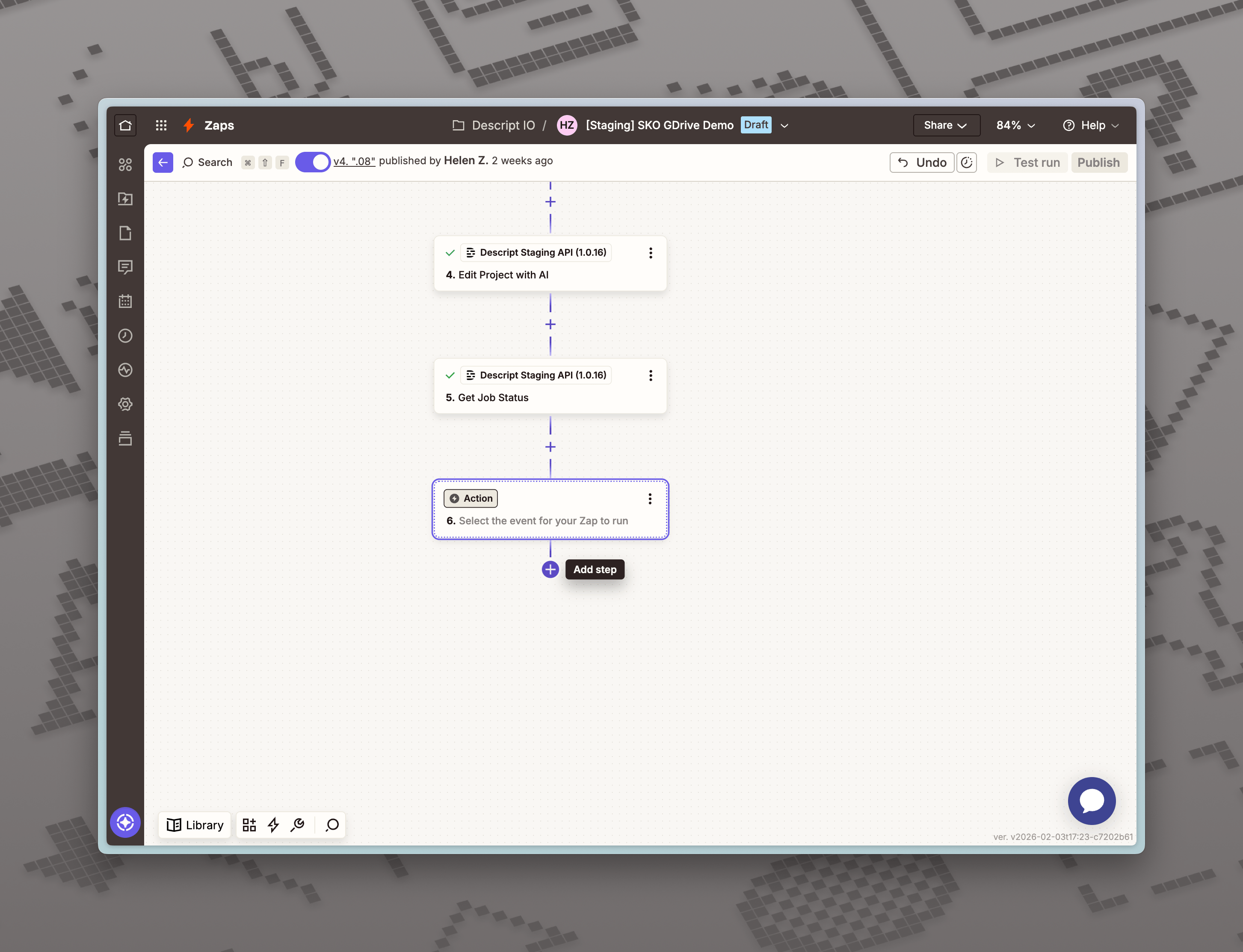 Add action step in Zapier
