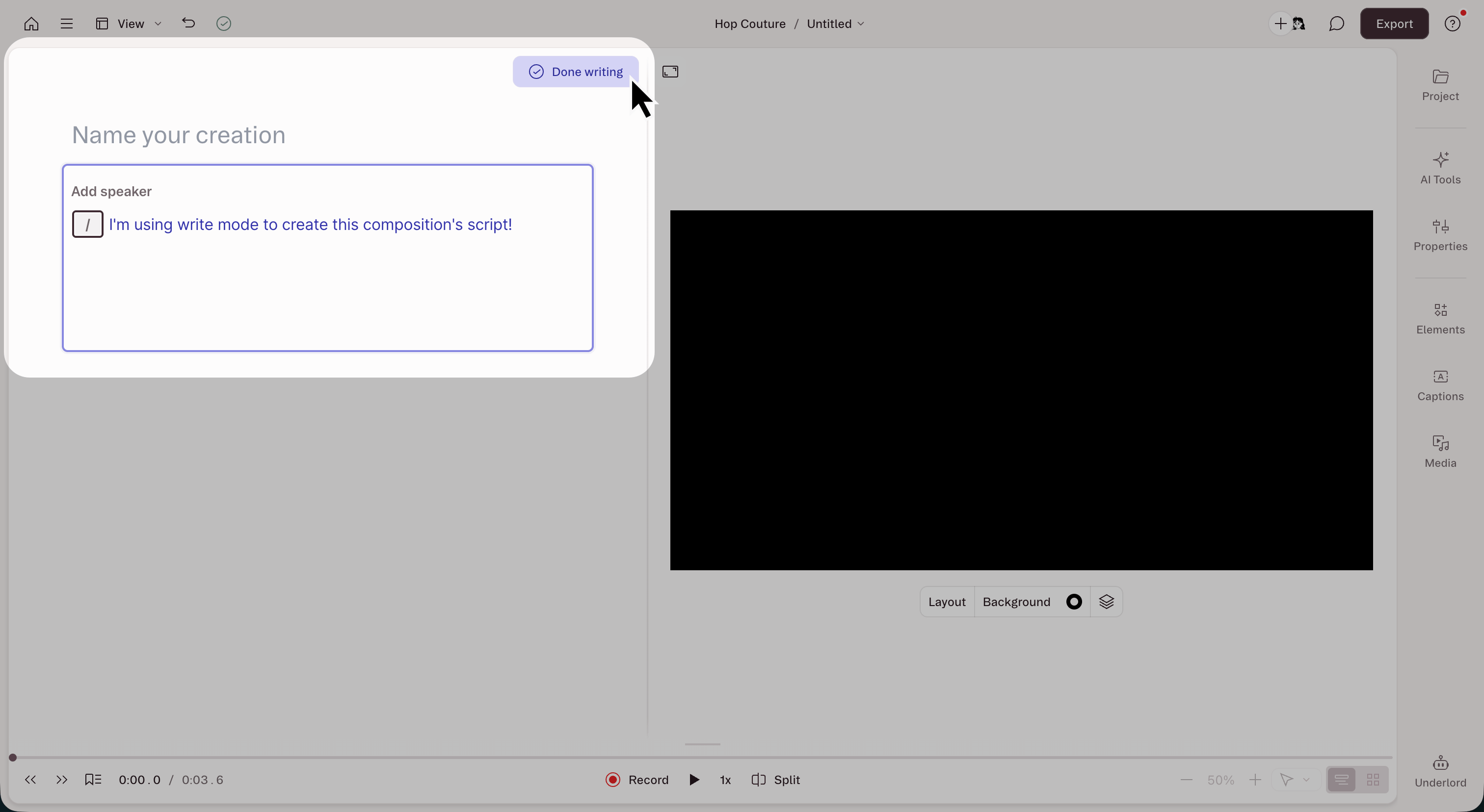 Done writing button in Write mode