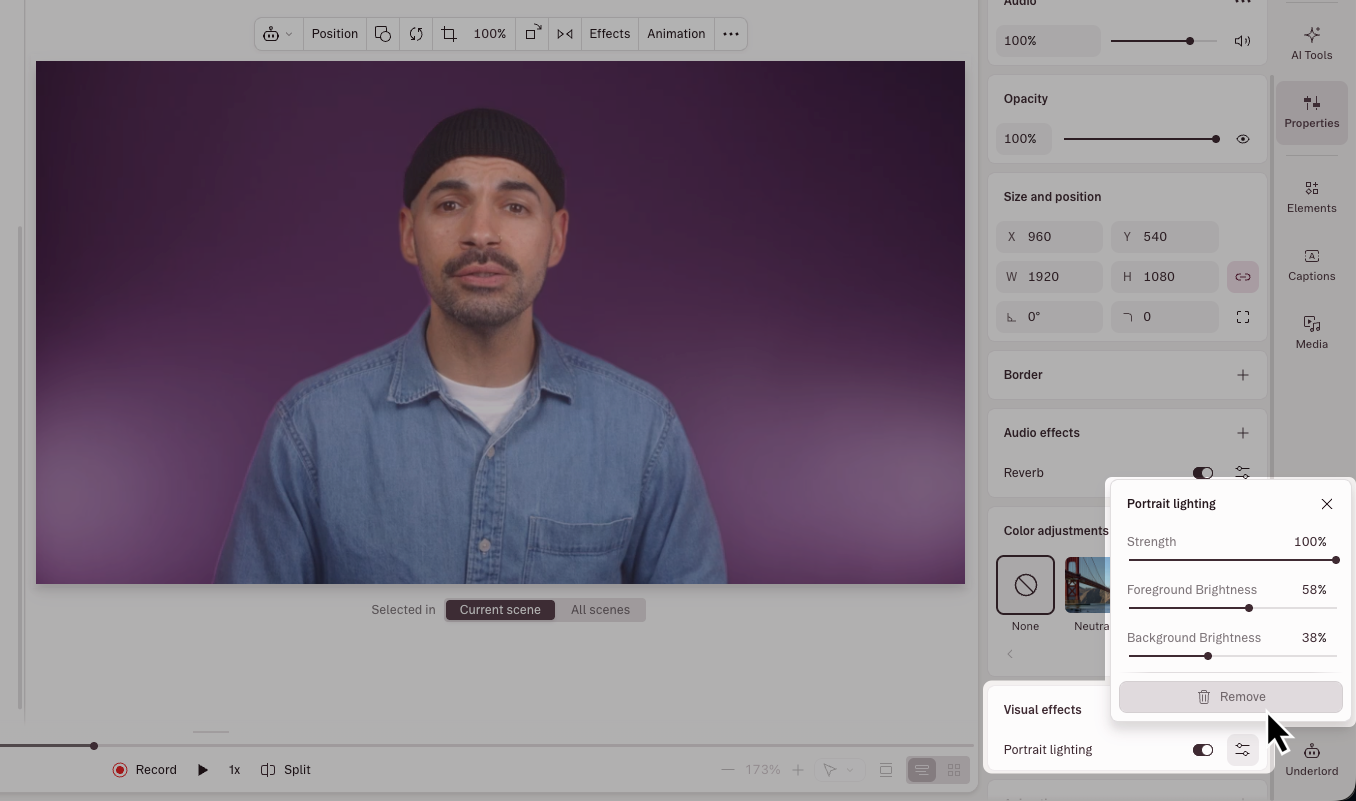 Removing an effect from the Properties panel